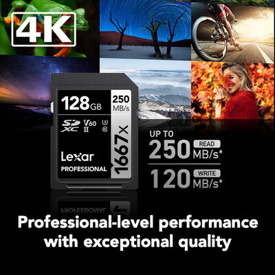imagem do produto Cart�o de mem�ria Lexar 128GB 1667x 250MB/s v60 - Lexar