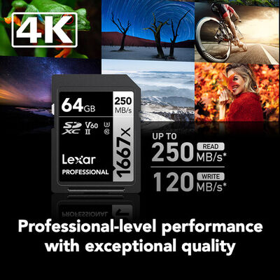 imagem do produto Cart�o de mem�ria Lexar 64GB 1667x 250MB/s v60 - Lexar