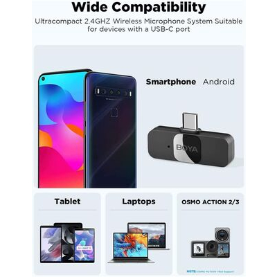 imagem do produto Microfone De Lapela Boya By-v20 Wireless Compatvel com dispositivos com portas USB C (And - Boya
