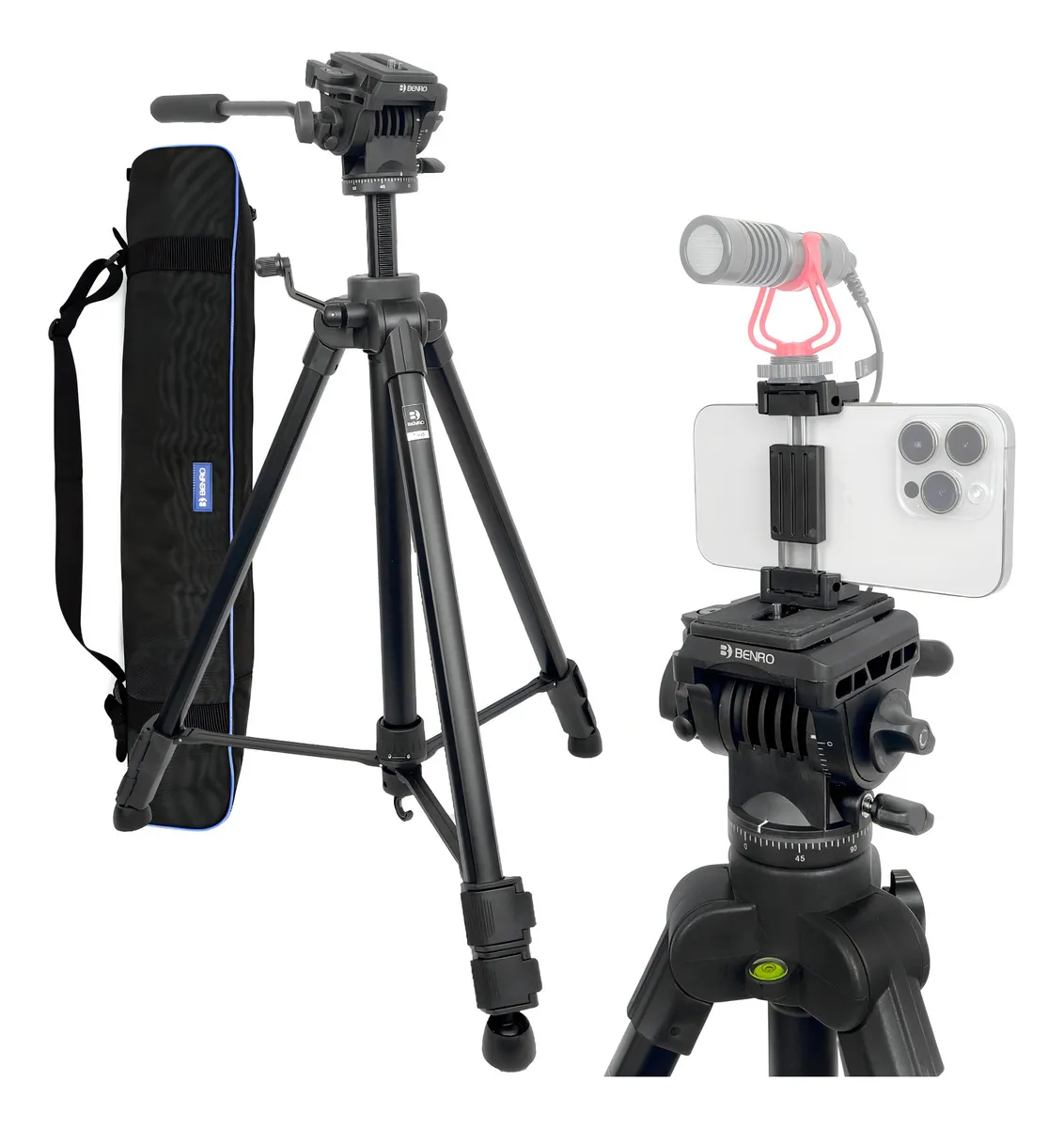 imagem de Tripé Hidráulico Benro T980 1,69m p/ Câmera e Celular Suporta 5kg - Benro